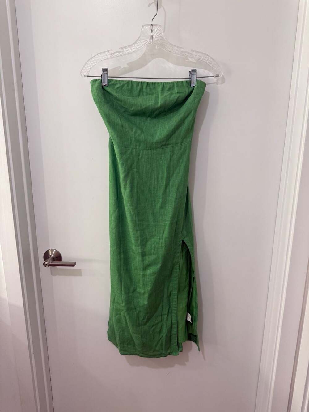 SNDYS Everyday Green Strapless Tube Midi Dress with Side Split Size XS